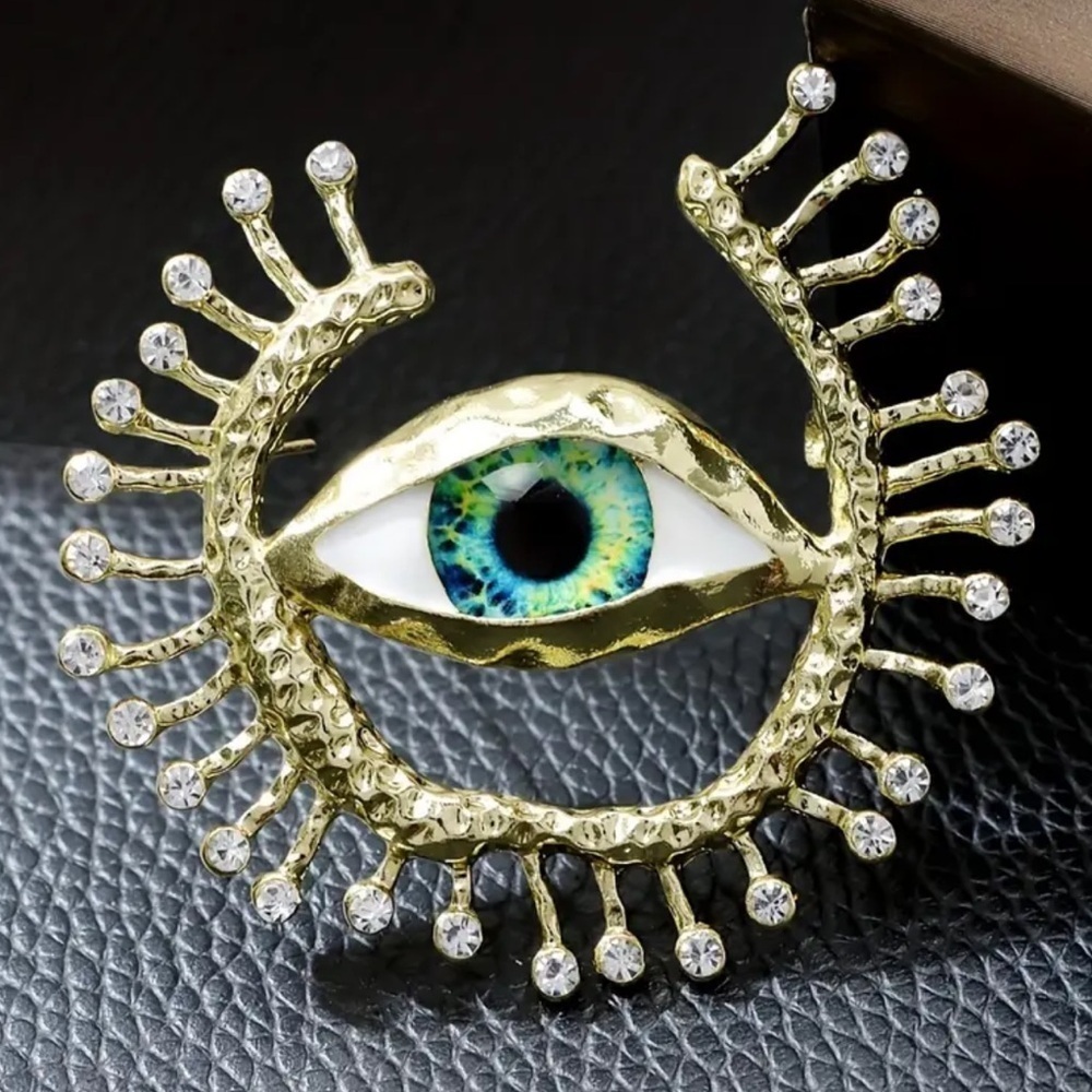 Green Eye Rhinestone Brooch Pin - Protective Lucky Gaze Holiday Gift 🧿 (A0-6)